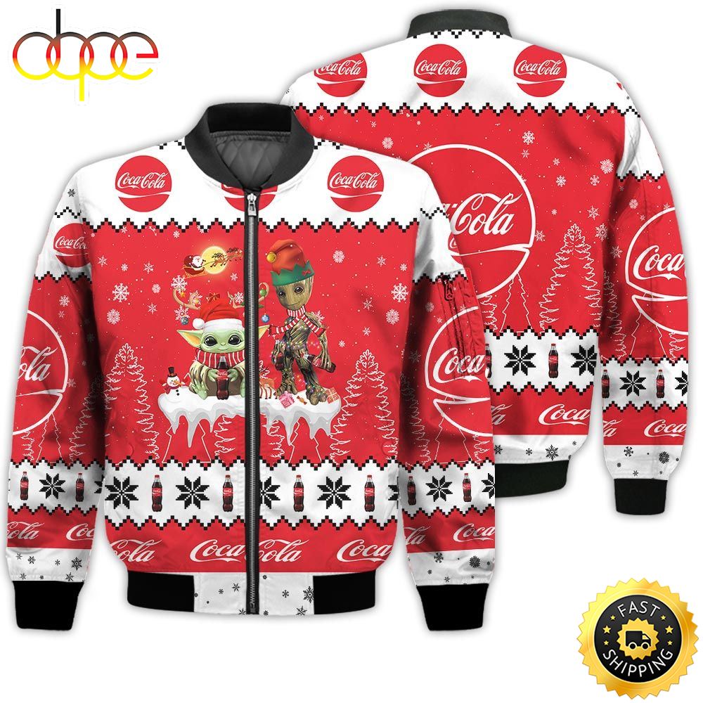 Baby Yoda Groot Santa Claus Deer Unisex Gift Coca Cola Soft Drink 3D Bomber Jacket
