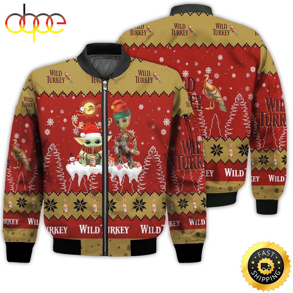 Baby Yoda Groot Santa Claus Deer Unisex Gift Wild Turkey Whiskey 3D Bomber Jacket