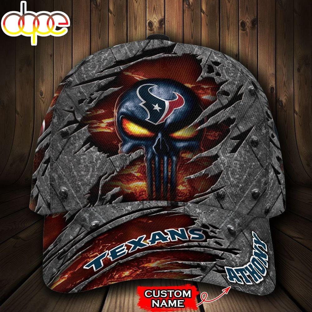Custom Name NFL Houston Texans The Punisher Skull All Over Print 3D Classic Cap