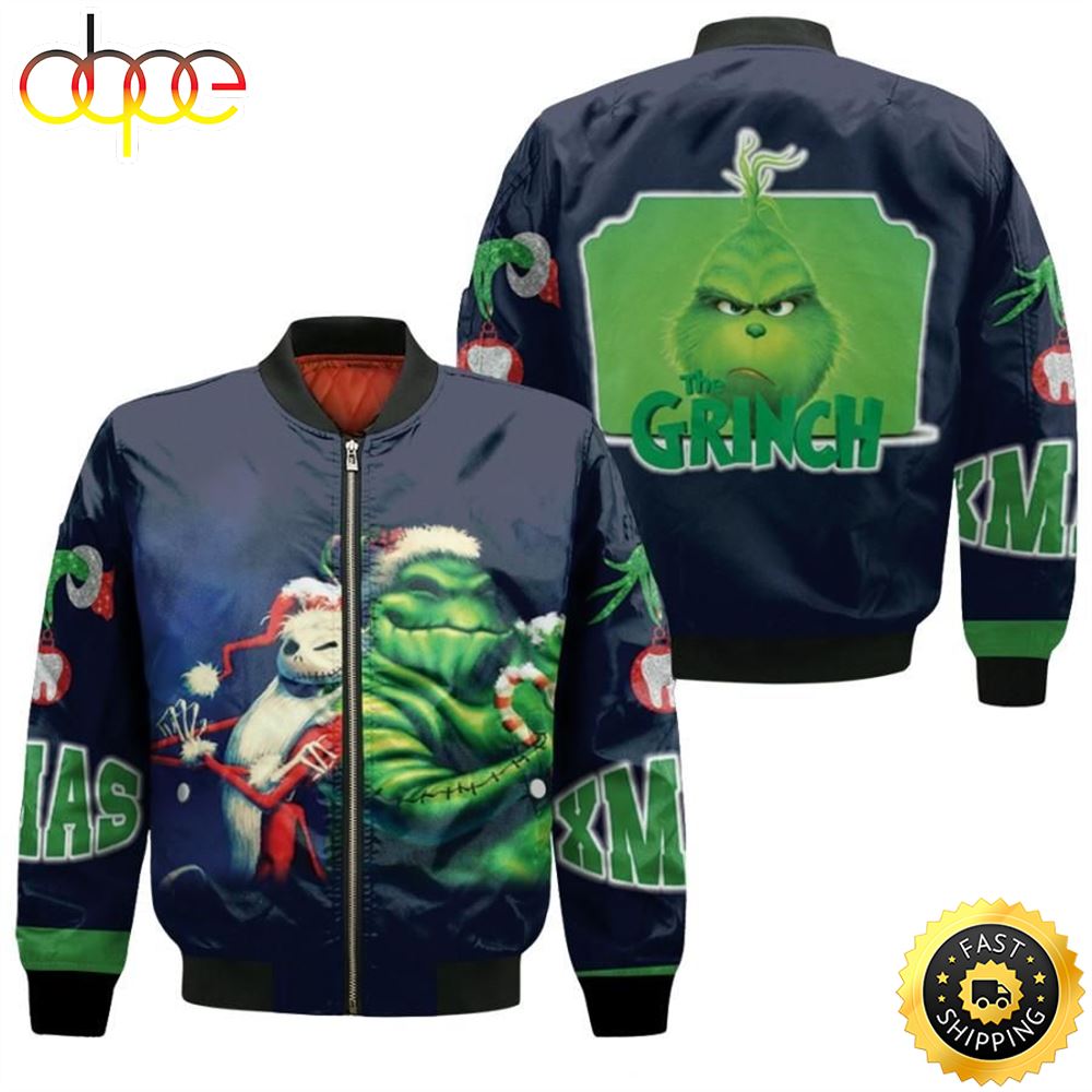 Grinch Christmas Merry Christmas Jack Skellington Black 3D Designed Allover Gift For Grinch Fans Christmas Fans Bomber Jacket