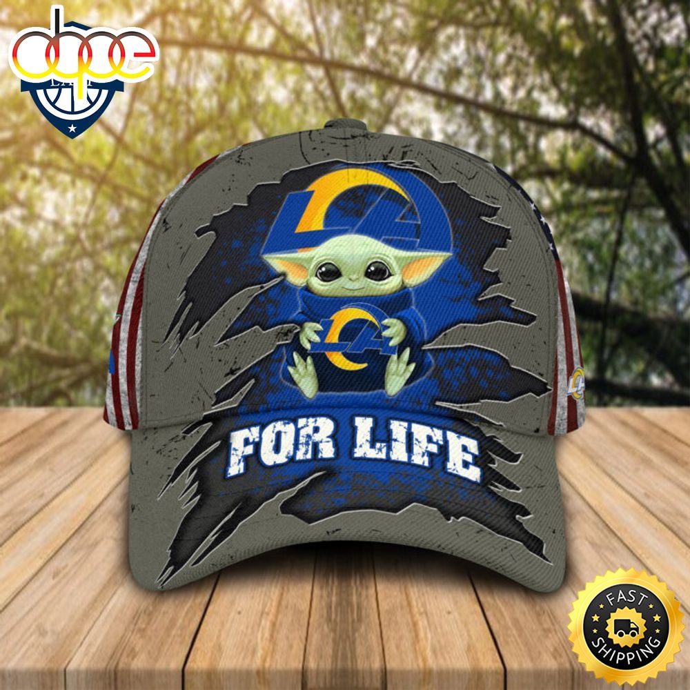 HOT Baby Yoda Hug Los Angeles Rams Logo For Life Cap