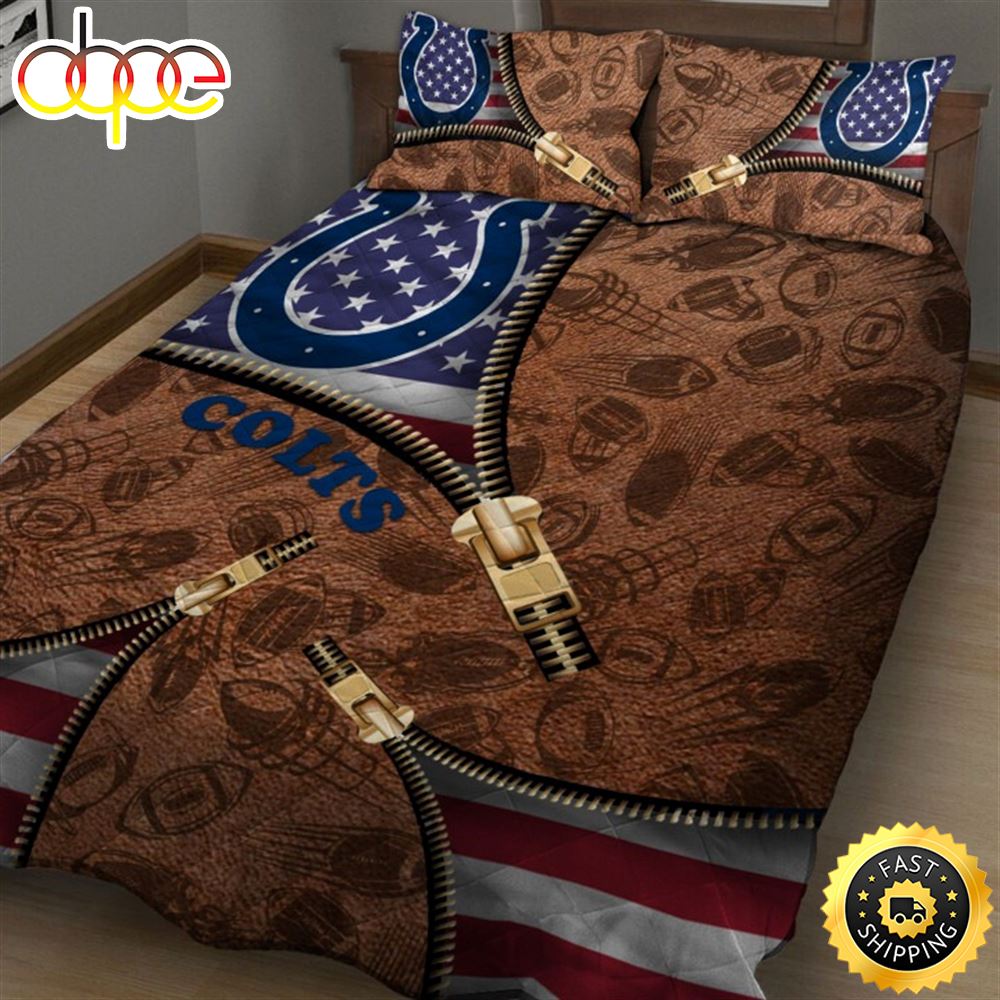 Indianapolis Colts NFL American Flag Leather Pattern Bedding Set