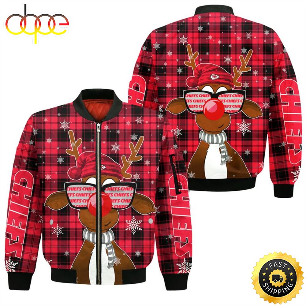 Kansas City Chiefs Christmas Reindeer Sunglasses Bomber Jacket