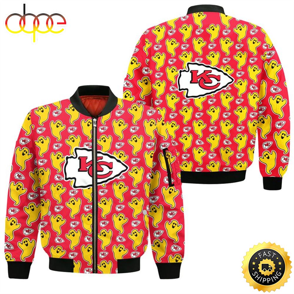 Kansas City Chiefs Funny Ghosts Pattern Halloween Bomber Jacket