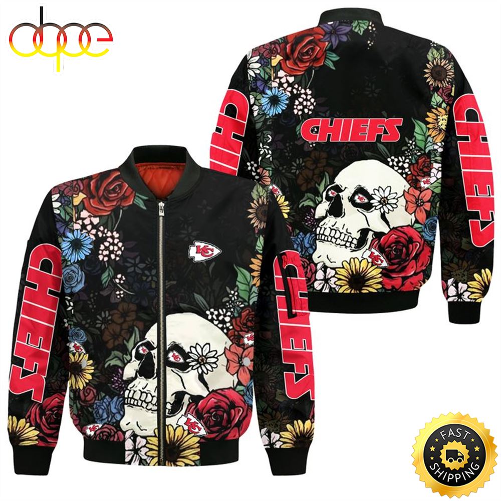 Kansas City Chiefs Skull And Flowers Bomber Jacket