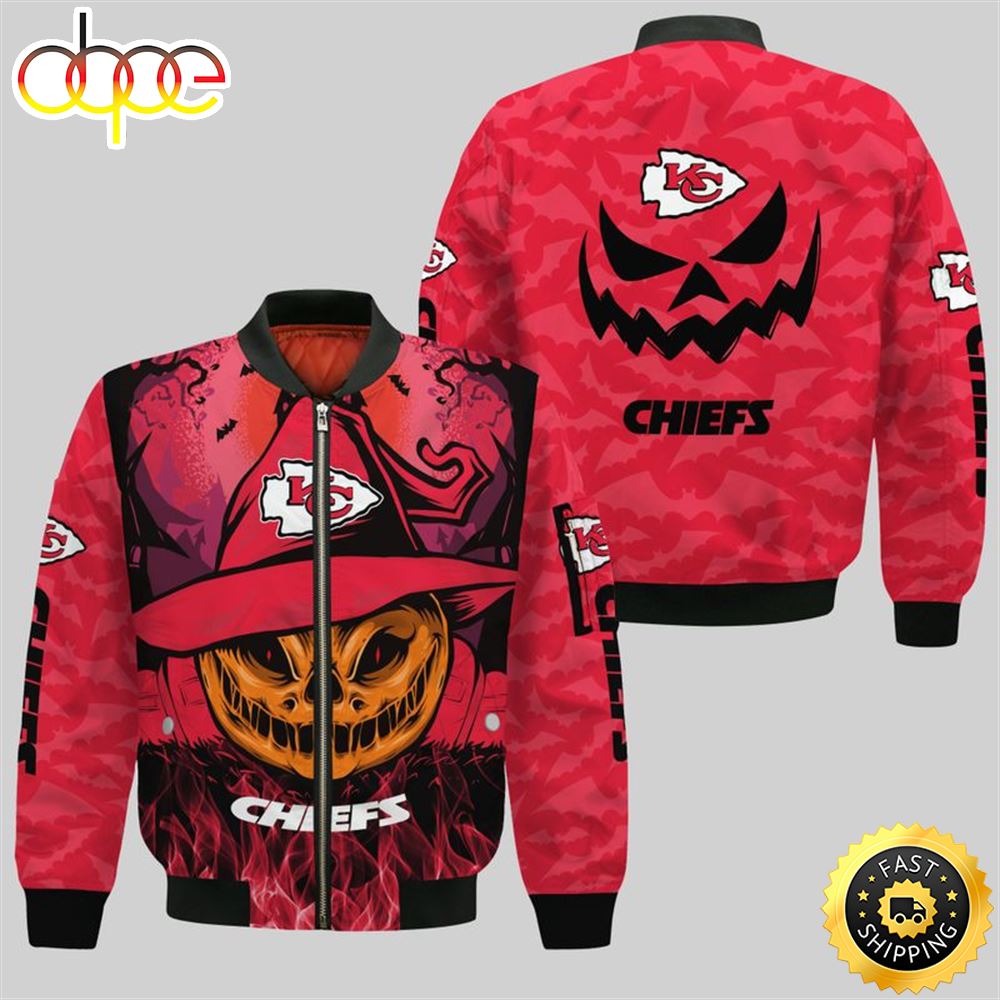 Kansas City Chiefs Smiling Pumpkin Halloween Bomber Jacket