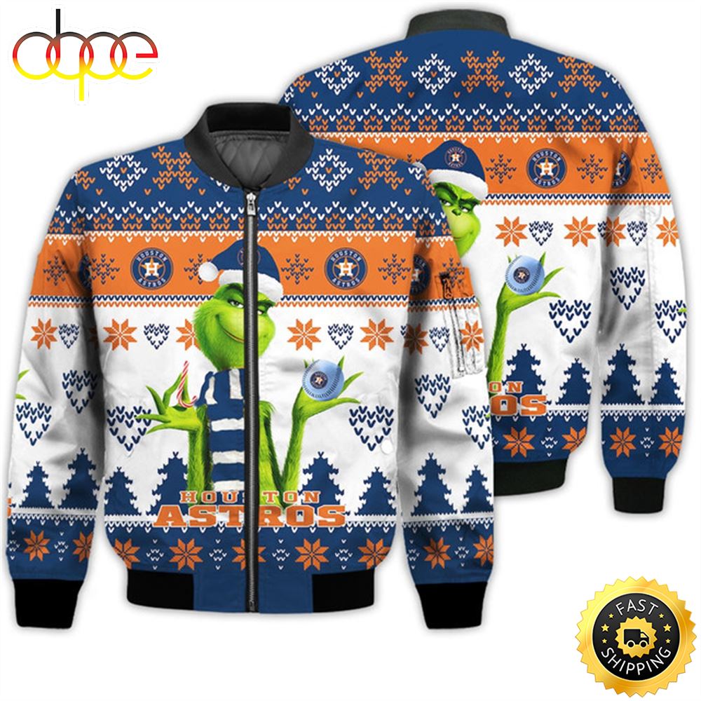 Merry Christmas 2023 Ugly Unisex Major League Baseball American Grinch Cute Astros 3D Bomber Jacket