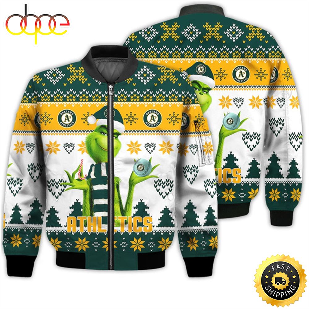 Merry Christmas 2023 Ugly Unisex Major League Baseball American Grinch Cute Athletics 3D Bomber Jacket