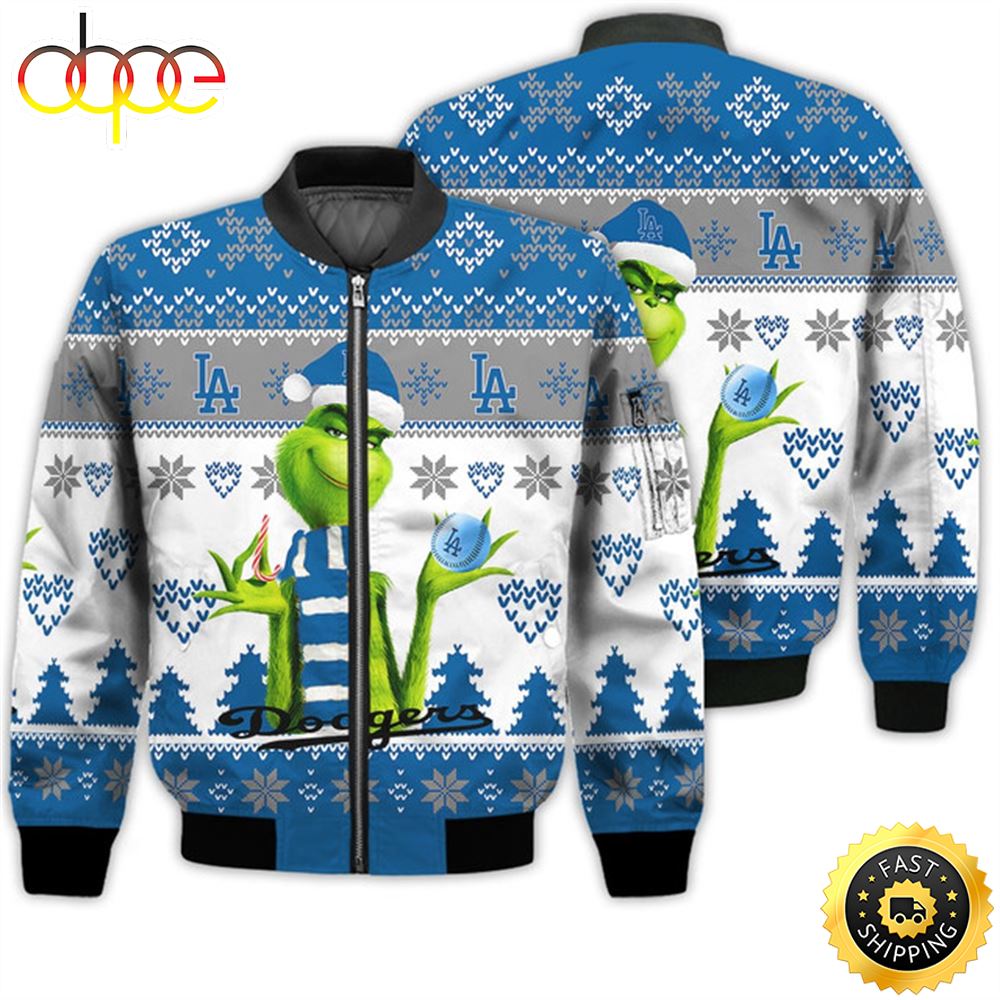 Merry Christmas 2023 Ugly Unisex Major League Baseball American Grinch Cute Dodgers 3D Bomber Jacket