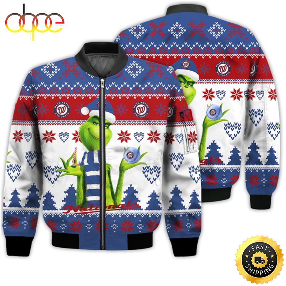 Merry Christmas 2023 Ugly Unisex Major League Baseball American Grinch Cute Nationals 3D Bomber Jacket