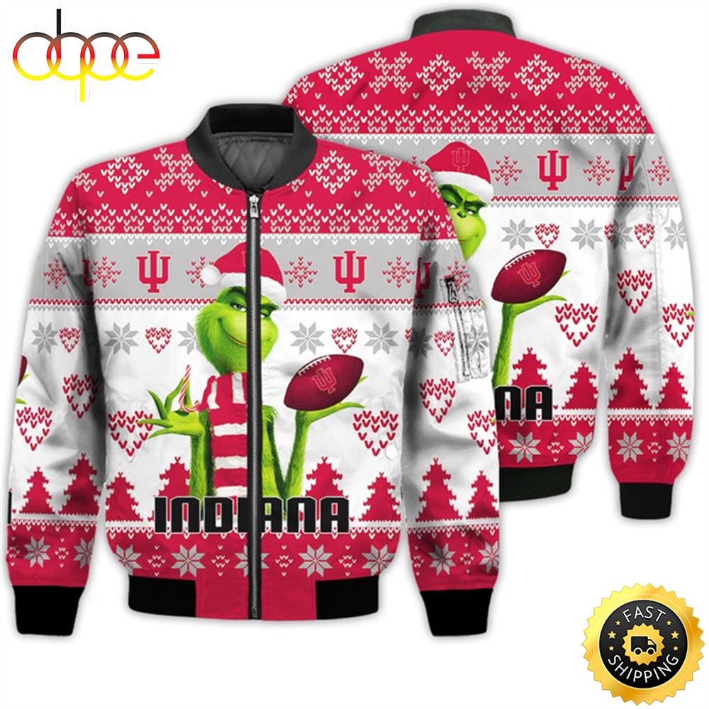 Merry Christmas 2023 Ugly Unisex National Collegiate Athletic Association American Grinch Cute Hoosiers 3D Bomber Jacket