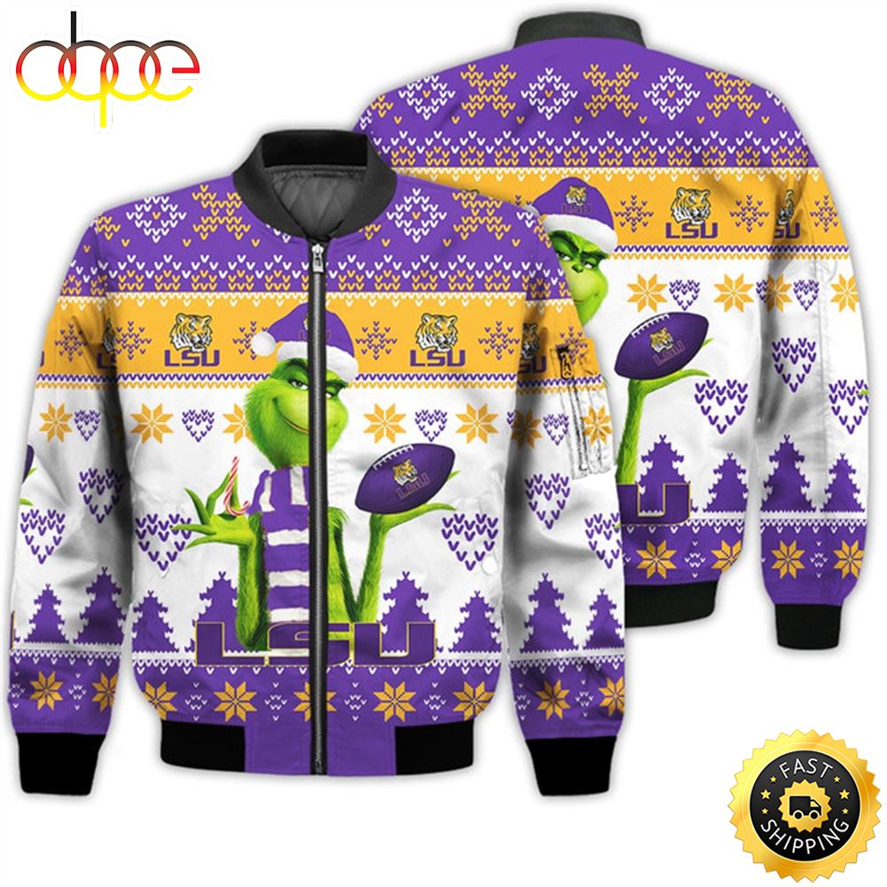 Merry Christmas 2023 Ugly Unisex National Collegiate Athletic Association American Grinch Cute LSU Tigers 3D Bomber Jacket