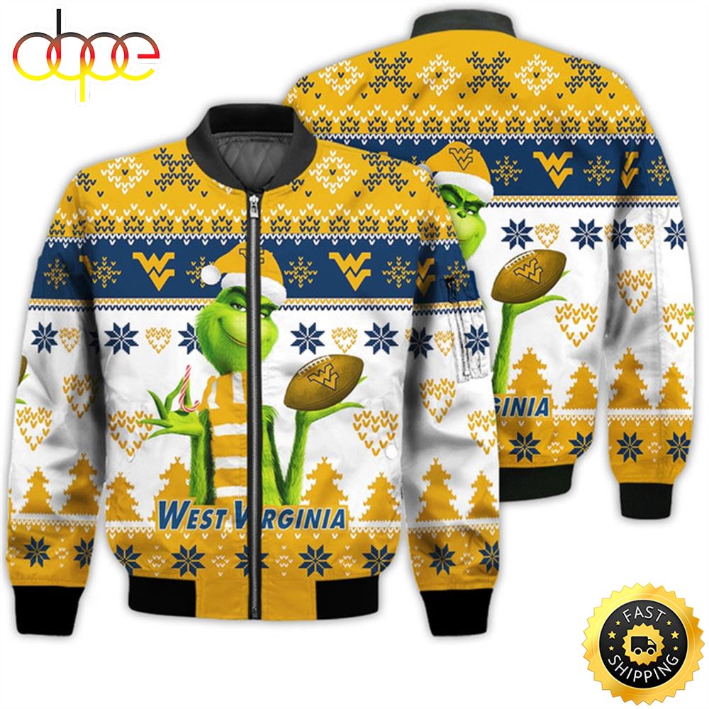 Merry Christmas 2023 Ugly Unisex National Collegiate Athletic Association American Grinch Cute Mountaineers 3D Bomber Jacket