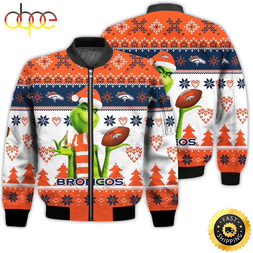 Merry Christmas 2023 Ugly Unisex Super Bowl American Grinch Cute Broncos 3D Bomber Jacket