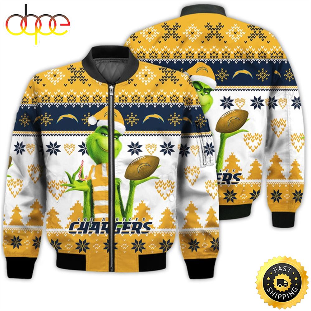 Merry Christmas 2023 Ugly Unisex Super Bowl American Grinch Cute Chargers 3D Bomber Jacket