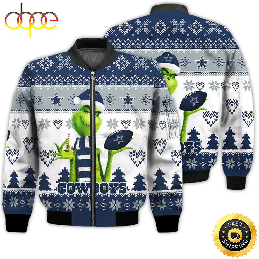 Merry Christmas 2023 Ugly Unisex Super Bowl American Grinch Cute Cowboys 3D Bomber Jacket