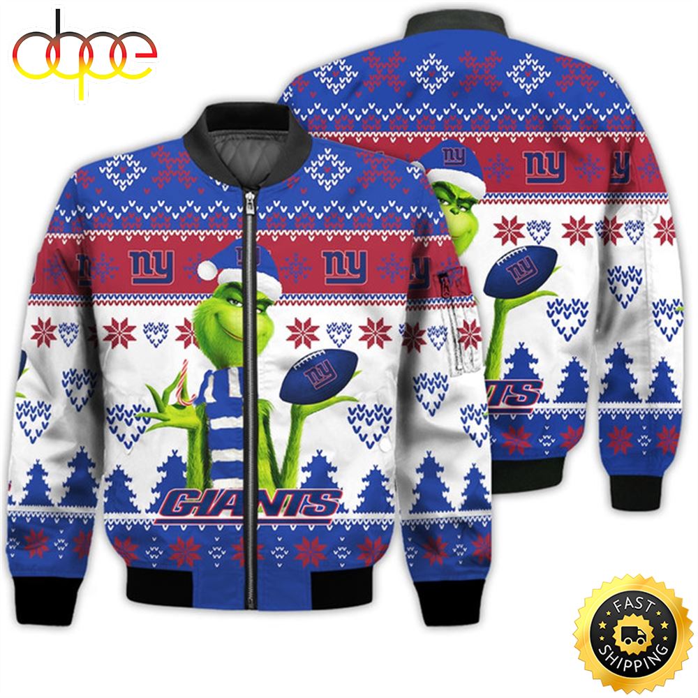 Merry Christmas 2023 Ugly Unisex Super Bowl American Grinch Cute Giants 3D Bomber Jacket
