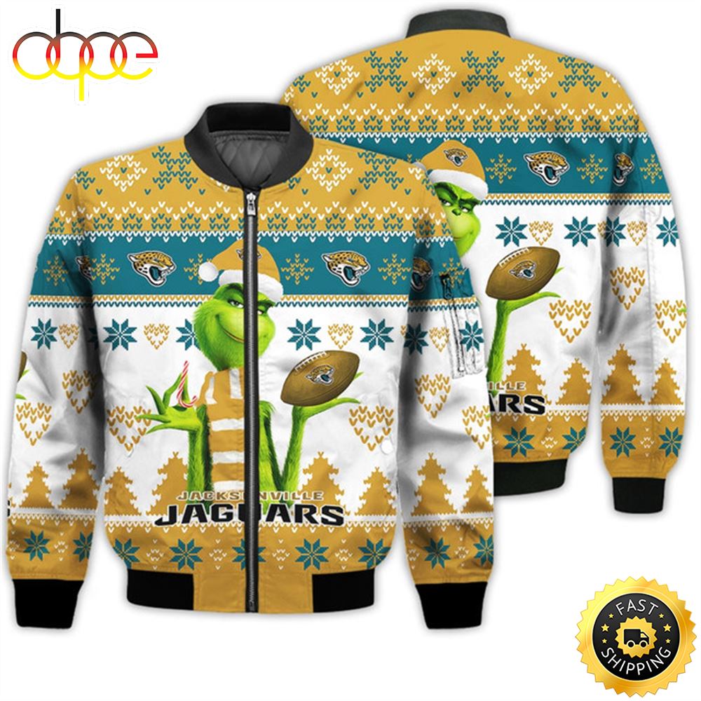 Merry Christmas 2023 Ugly Unisex Super Bowl American Grinch Cute Jaguars 3D Bomber Jacket