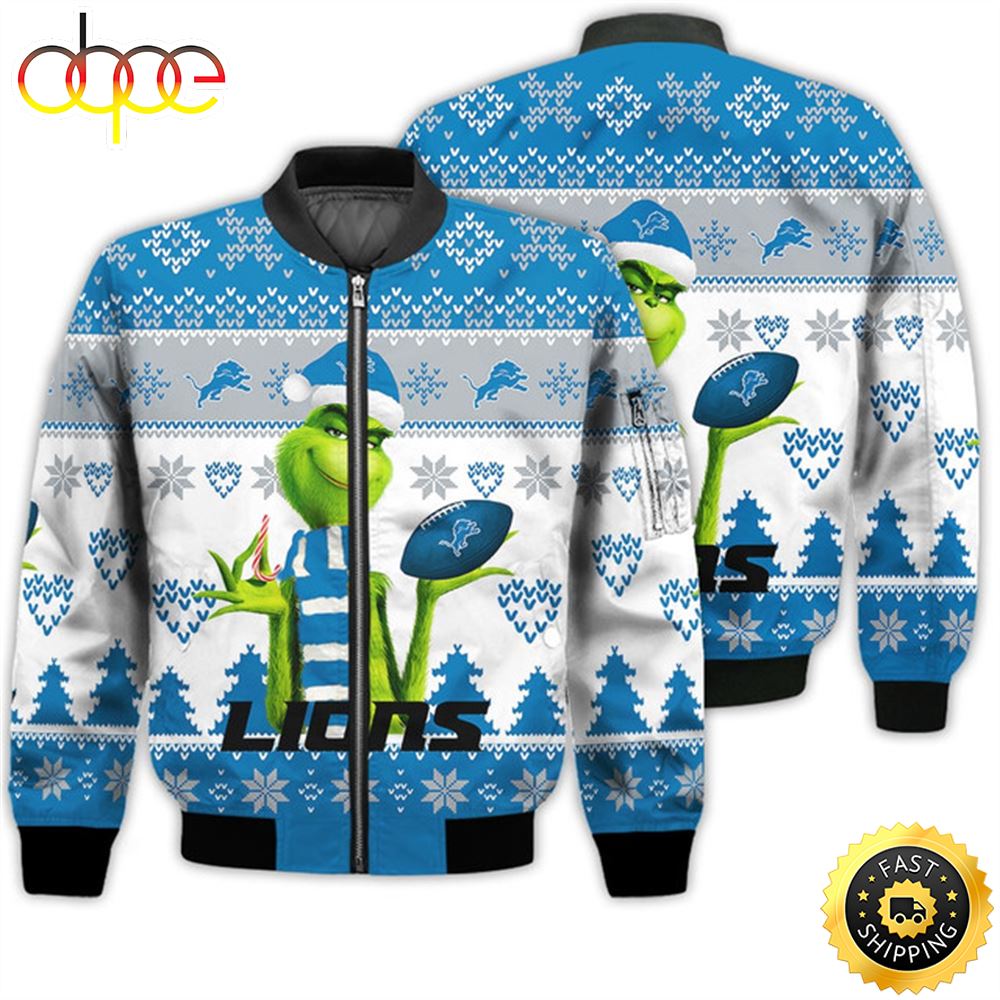 Merry Christmas 2023 Ugly Unisex Super Bowl American Grinch Cute Lions 3D Bomber Jacket