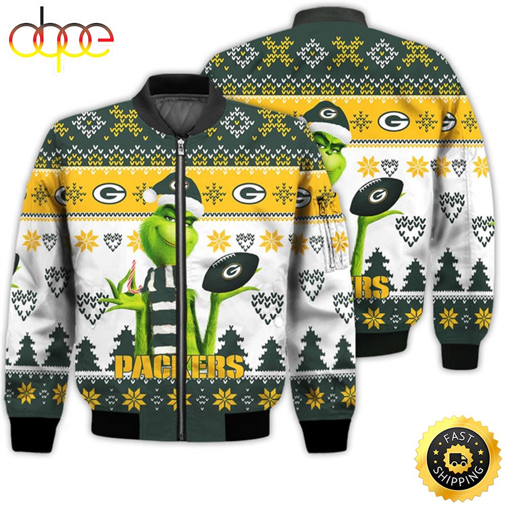 Merry Christmas 2023 Ugly Unisex Super Bowl American Grinch Cute Packers 3D Bomber Jacket