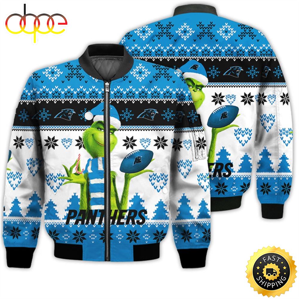Merry Christmas 2023 Ugly Unisex Super Bowl American Grinch Cute Panthers 3D Bomber Jacket