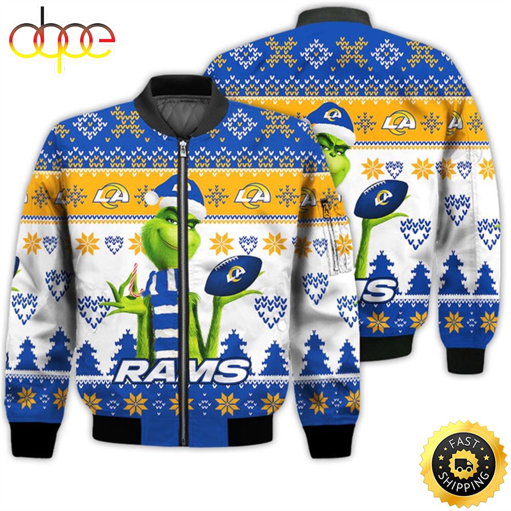 Merry Christmas 2023 Ugly Unisex Super Bowl American Grinch Cute Rams 3D Bomber Jacket