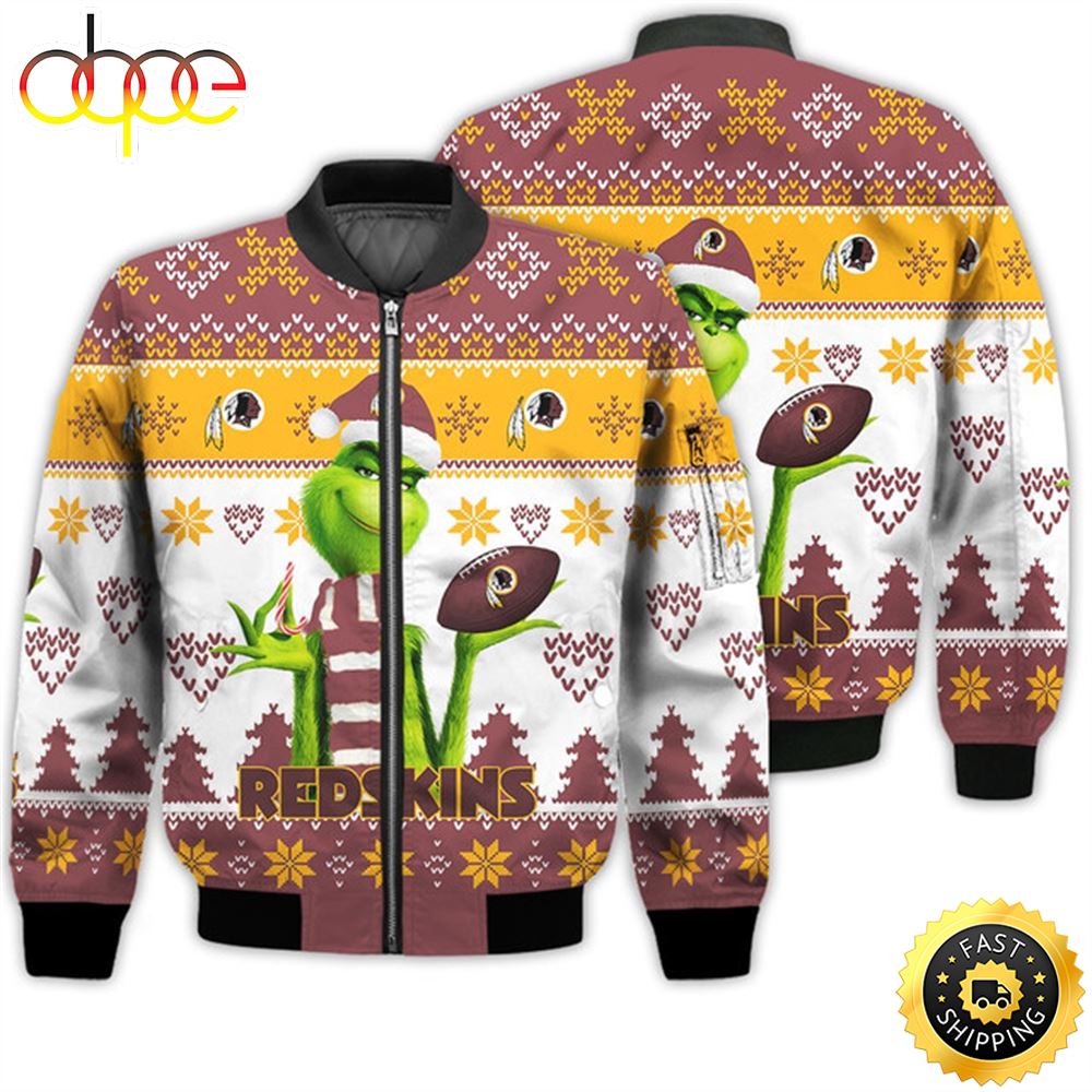 Merry Christmas 2023 Ugly Unisex Super Bowl American Grinch Cute Redskins 3D Bomber Jacket