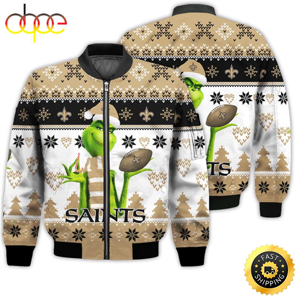 Merry Christmas 2023 Ugly Unisex Super Bowl American Grinch Cute Saints 3D Bomber Jacket