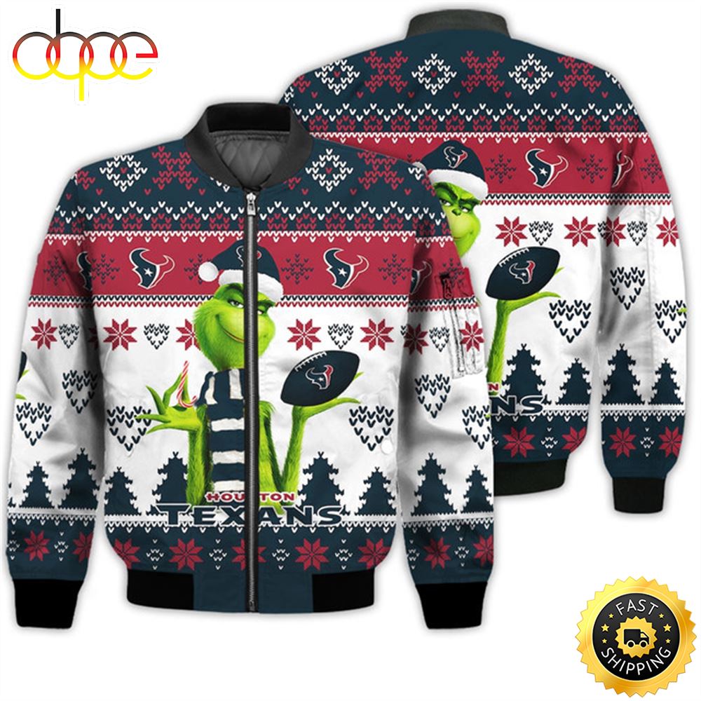 Merry Christmas 2023 Ugly Unisex Super Bowl American Grinch Cute Texans 3D Bomber Jacket