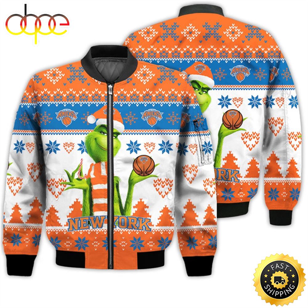 Merry Christmas 2023 Ugly Unisex The National Basketball Association American Grinch Cute Knicks 3D Bomber Jacket