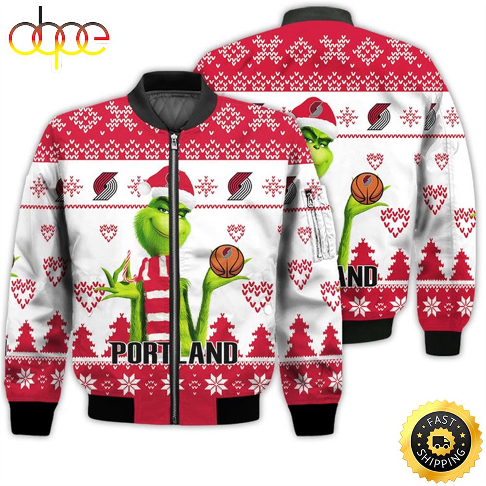 Merry Christmas 2023 Ugly Unisex The National Basketball Association American Grinch Cute Trail Blazers 3D Bomber Jacket