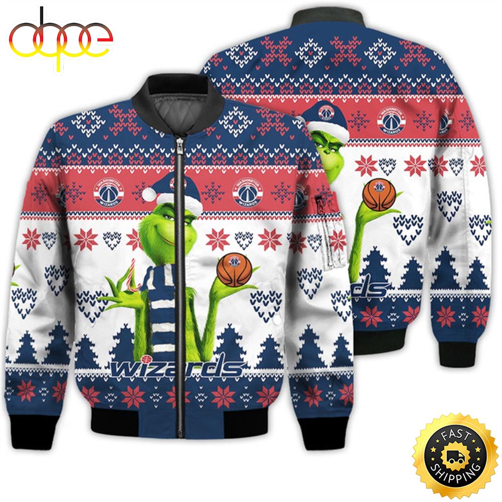 Merry Christmas 2023 Ugly Unisex The National Basketball Association American Grinch Cute Wizards 3D Bomber Jacket