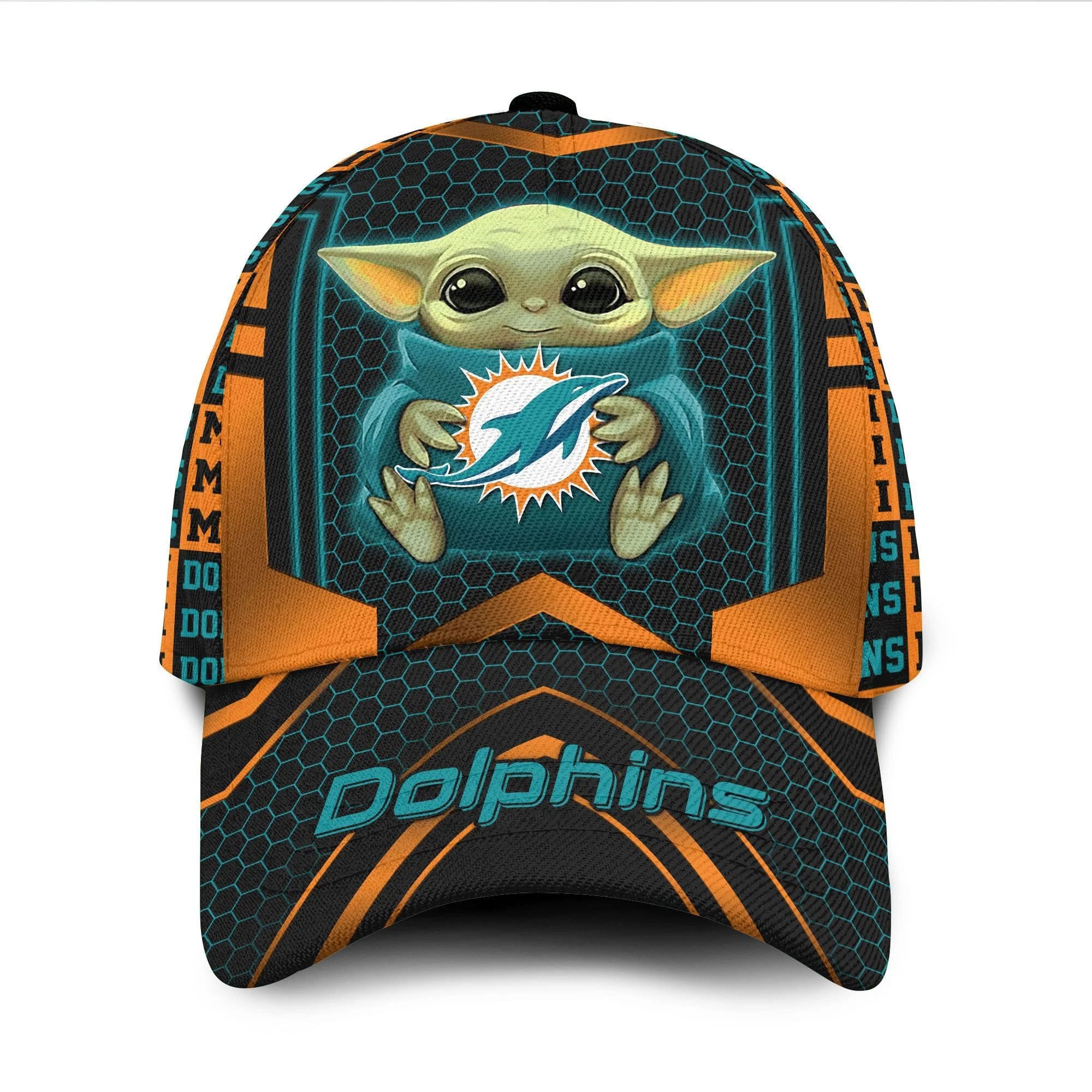 Miami Dolphins Baby Yoda All Over Print 3D Baseball Cap