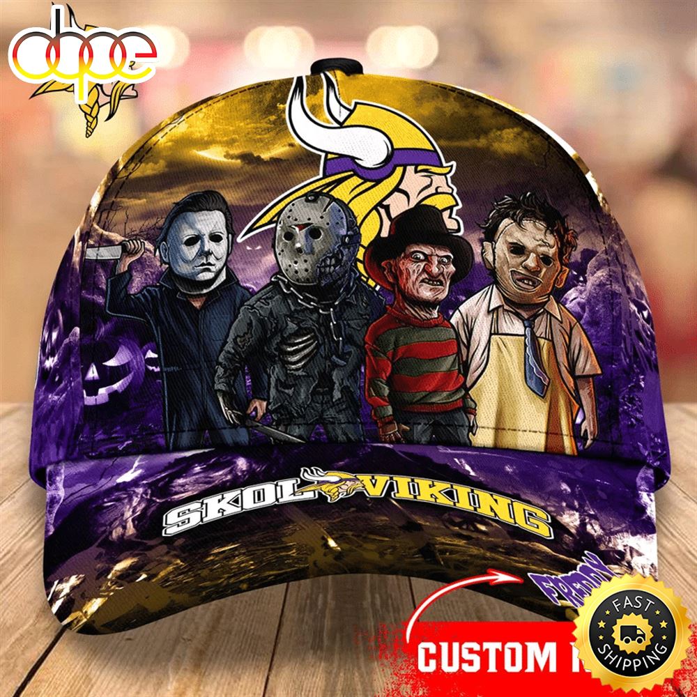 Minnesota Vikings  Nfl Personalized Trending Cap Mixed Horror Movie Characters