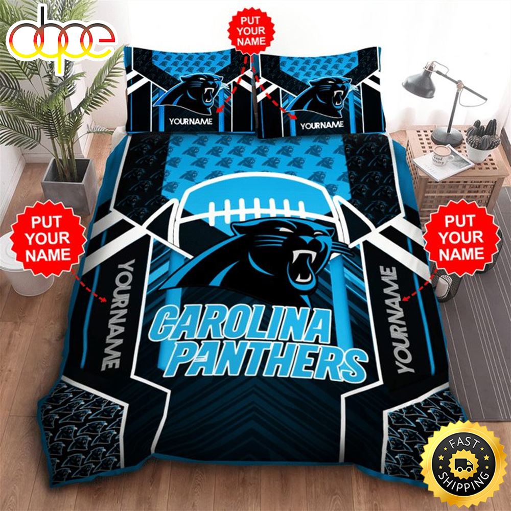 NFL Carolina Panthers Custom Name Black Blue Bedding Set