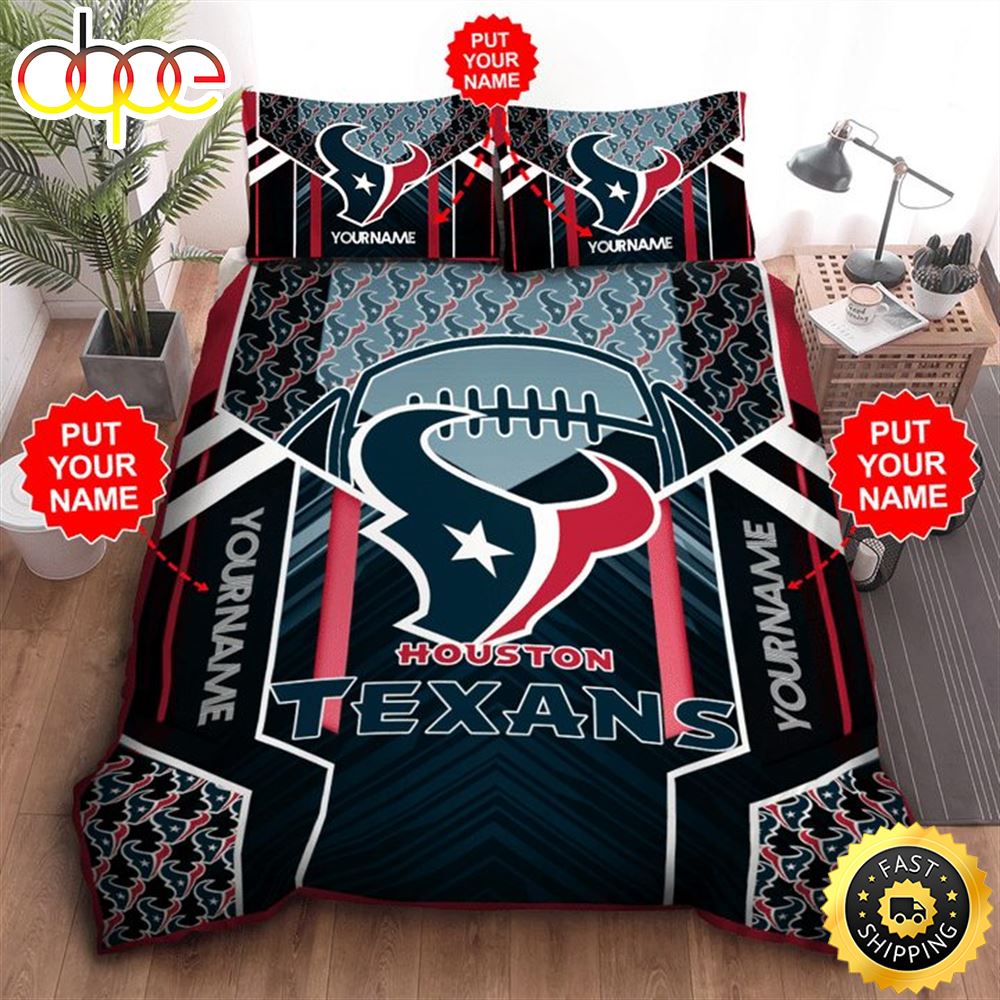 NFL Houston Texans Custom Name Steel Blue Bedding Set