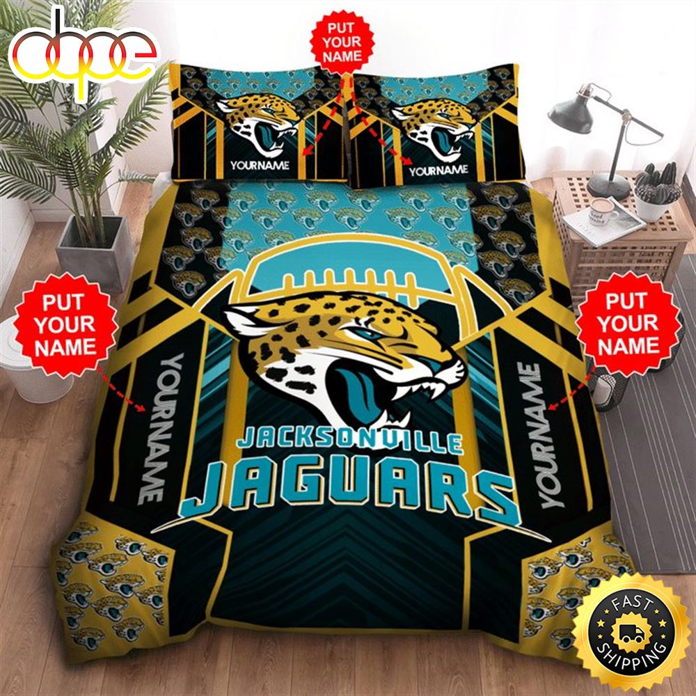 NFL Jacksonville Jaguars Custom Name Black Teal Bedding Set