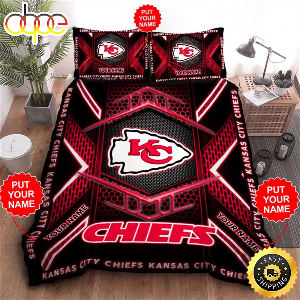 NFL Kansas City Chiefs Custom Name Black Red Bedding Set V2