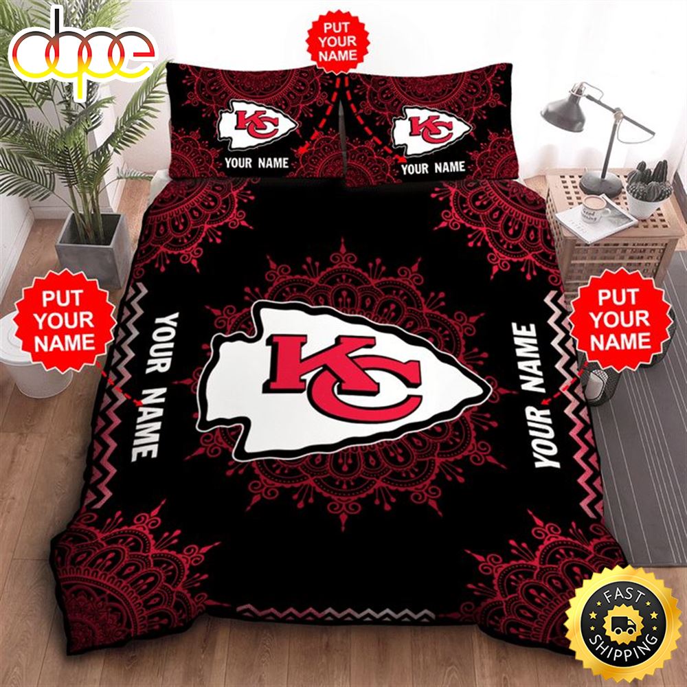 NFL Kansas City Chiefs Custom Name Black Red Bedding Set