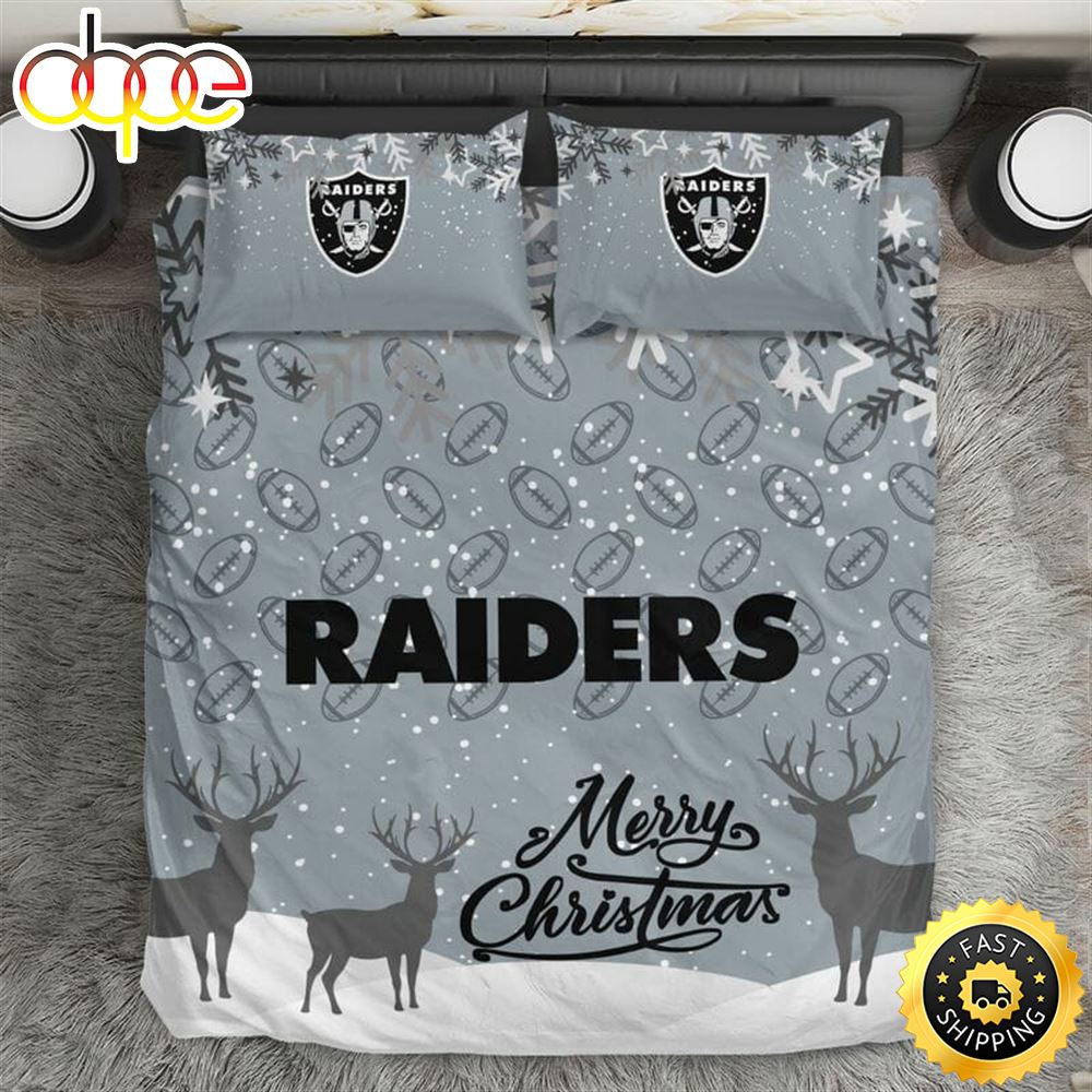 NFL Las Vegas Raiders Silver Merry Christmas Bedding Set