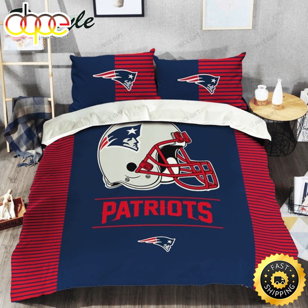 NFL New England Patriots Dark Blue Red Logo Bedding Set