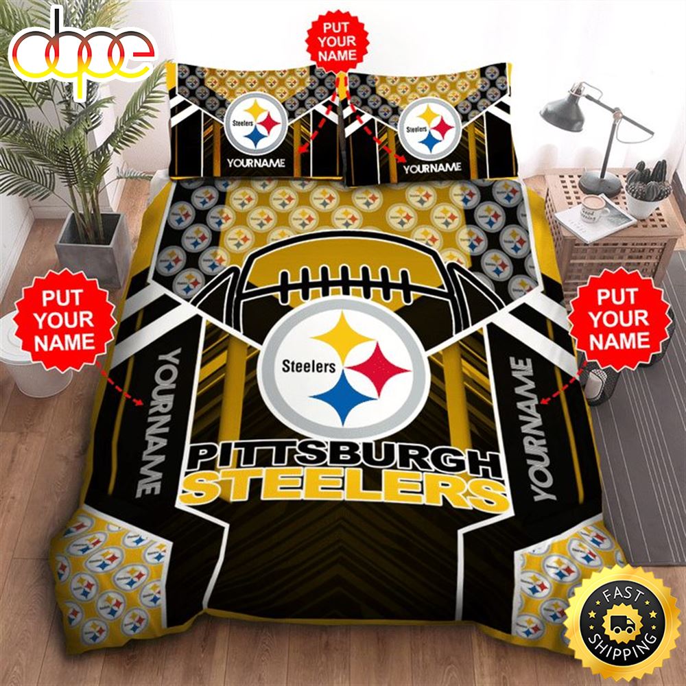 NFL Pittsburgh Steelers Custom Name Black Golden Bedding Set