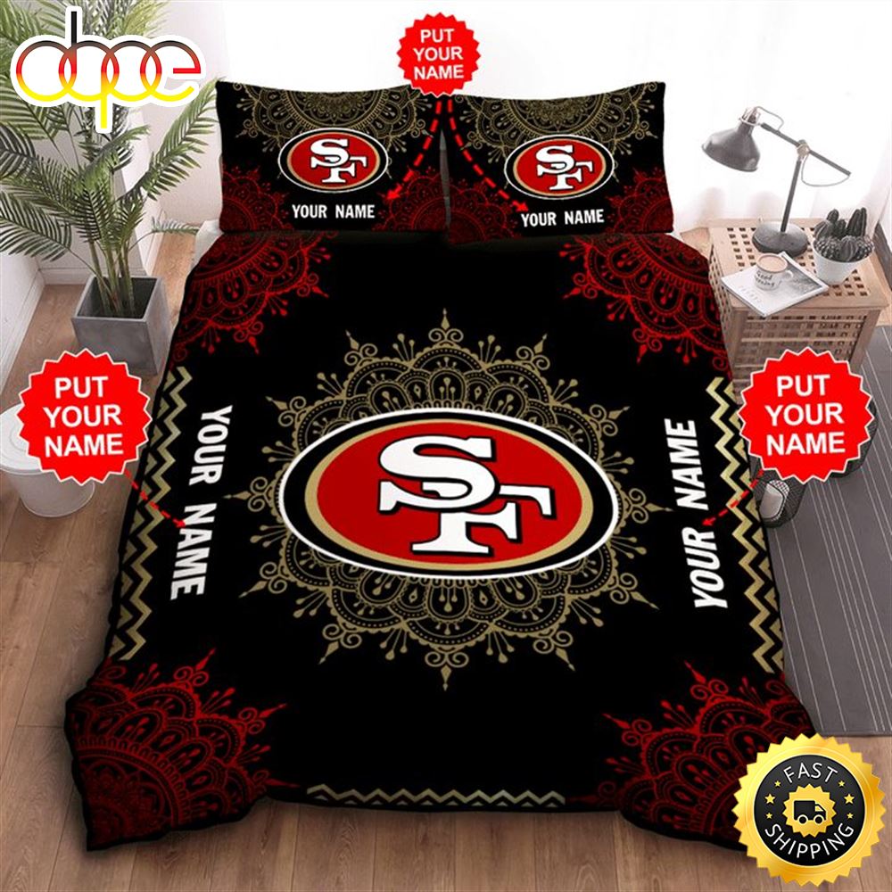 NFL San Francisco 49ers Custom Name Black Red Bedding Set