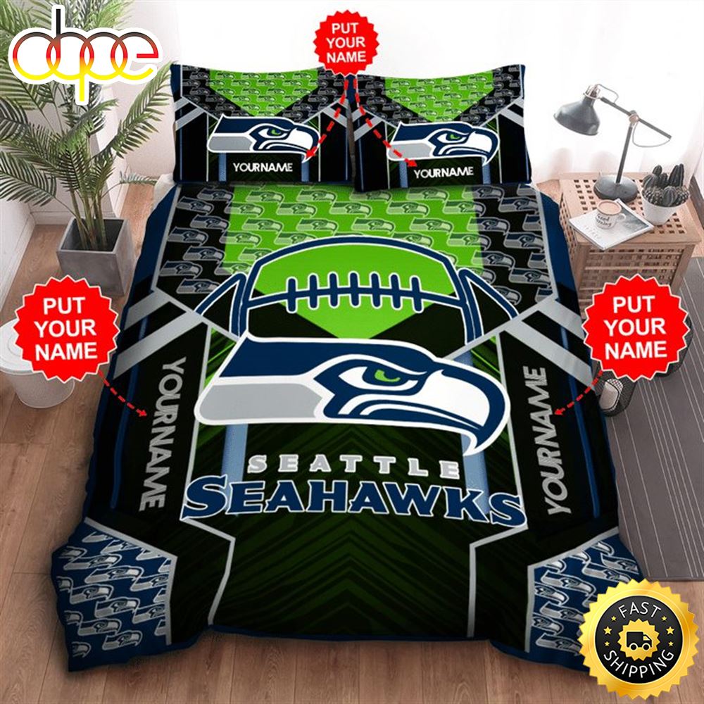 NFL Seattle Seahawks Custom Name Navy Green Bedding Set