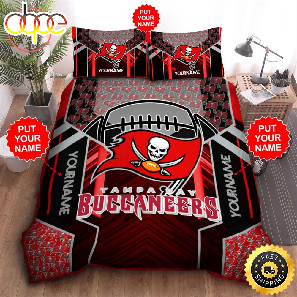 NFL Tampa Bay Buccaneers Custom Name Black Red Bedding Set