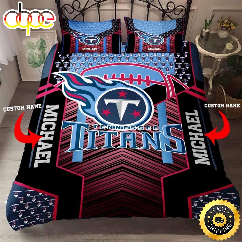 NFL Tennessee Titans Custom Name Black Blue Bedding Set