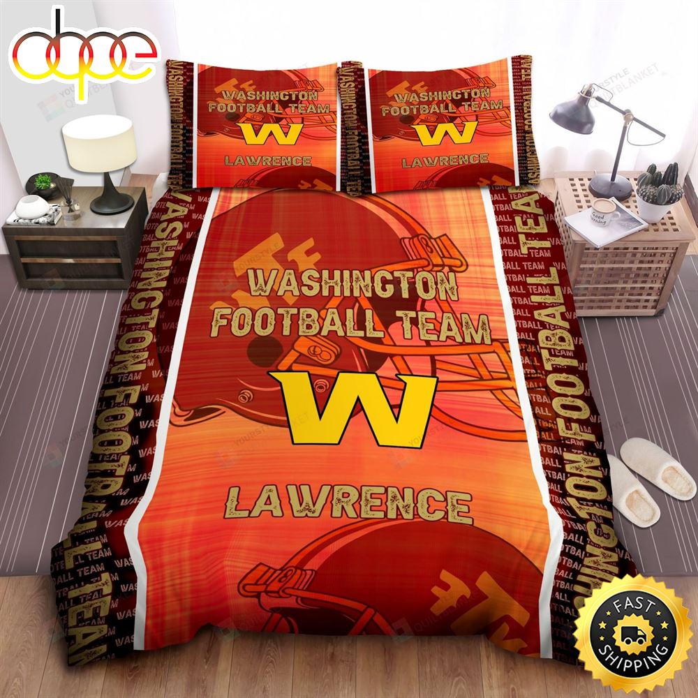 NFL Washington Commanders Custom Name Orange Big Helmet Bedding Set