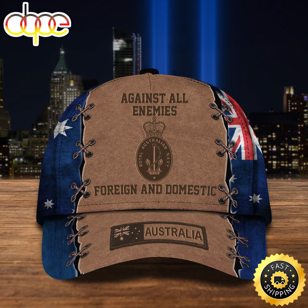 Navy Against All Enemies Foreign And Domestic Australian Flag Hat Patriotic Navy Veteran Gifts Hat Classic Cap