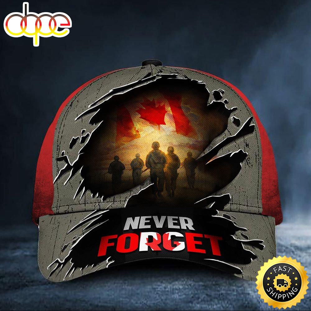 Never Forget Soldiers Canadian Flag Hat Honor Fallen Soldiers Veterans Remembrance Day Hat Classic Cap