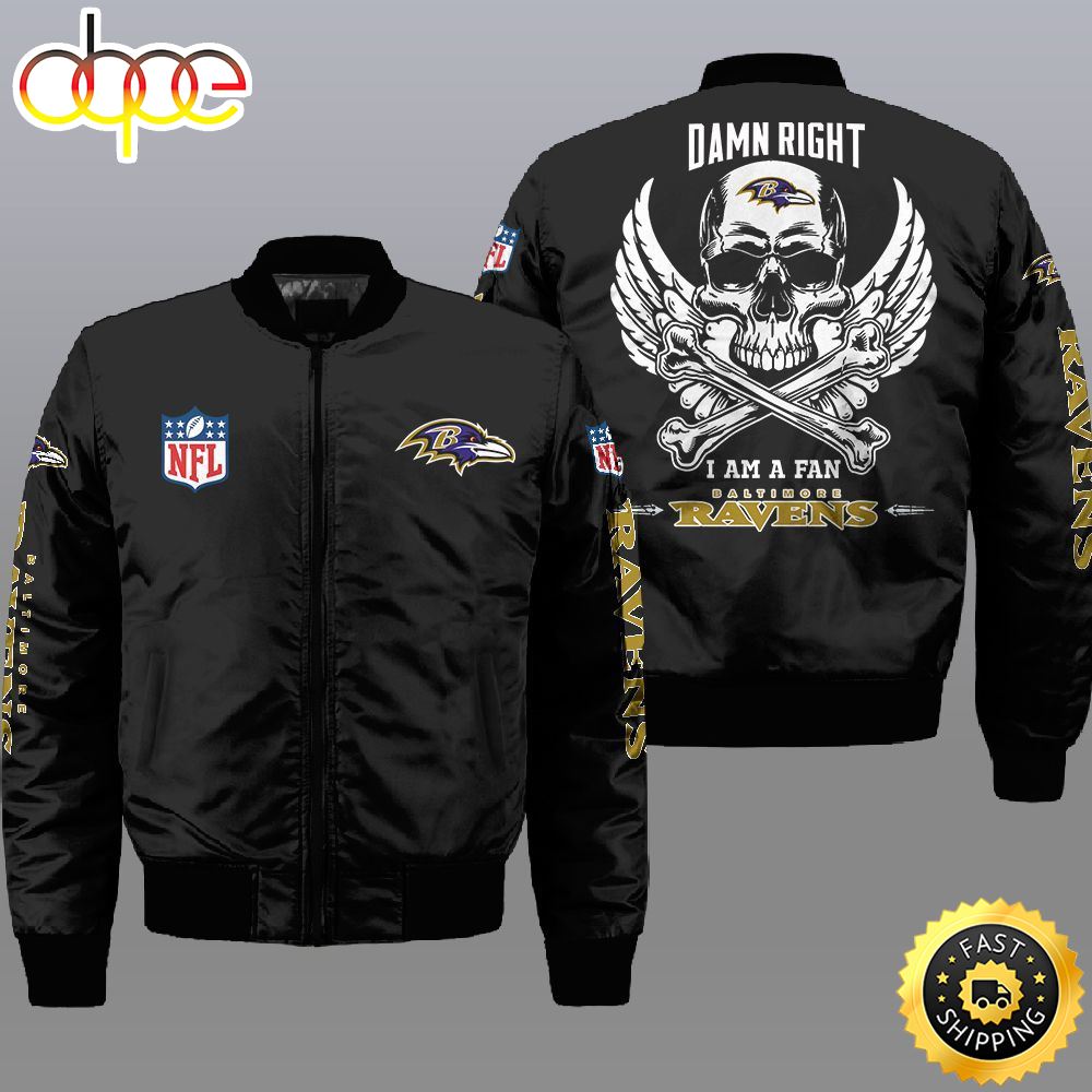 Nfl Baltimore Ravens Wings Skull 3D Bomber Jacket
